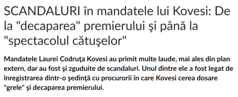 Captură de articol: Scandaluri în mandatele lui Kovesi